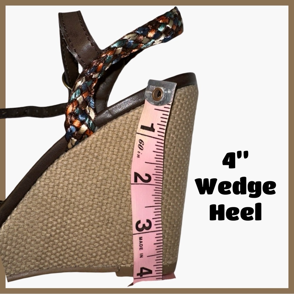 NWOT MIA Braided Strap Wedge Sandals Brown Multi | Size 10M | 4” Heel - Picture 8 of 10